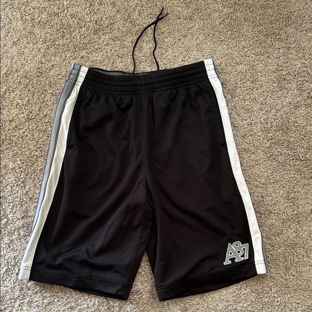 Aeropostale Black Athletic Shorts with White Side Stripes